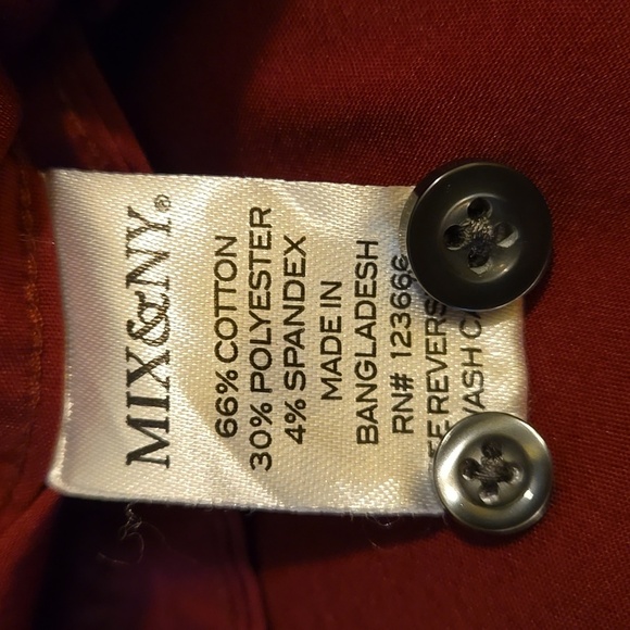 Mix & NY Slim Fit Dress Shirt Burgundy Button Down Long Sleeve Men size XXL - Picture 10 of 11